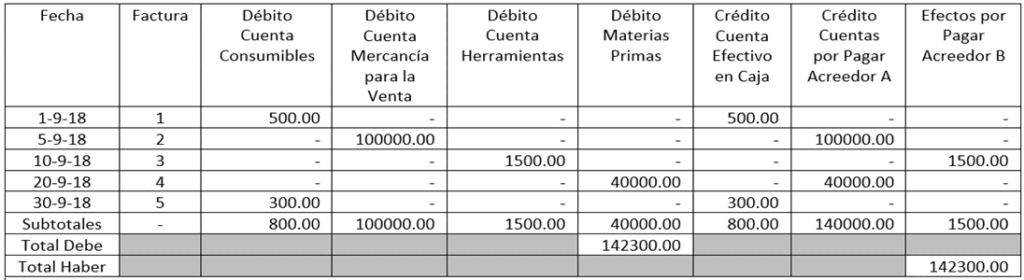 Libro diario columnario